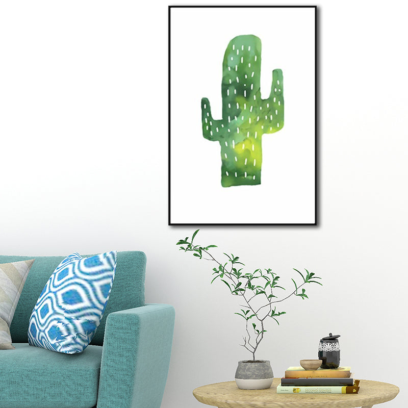 BowLift | Tropical cactus painting art print living room canvas in green on white, texture