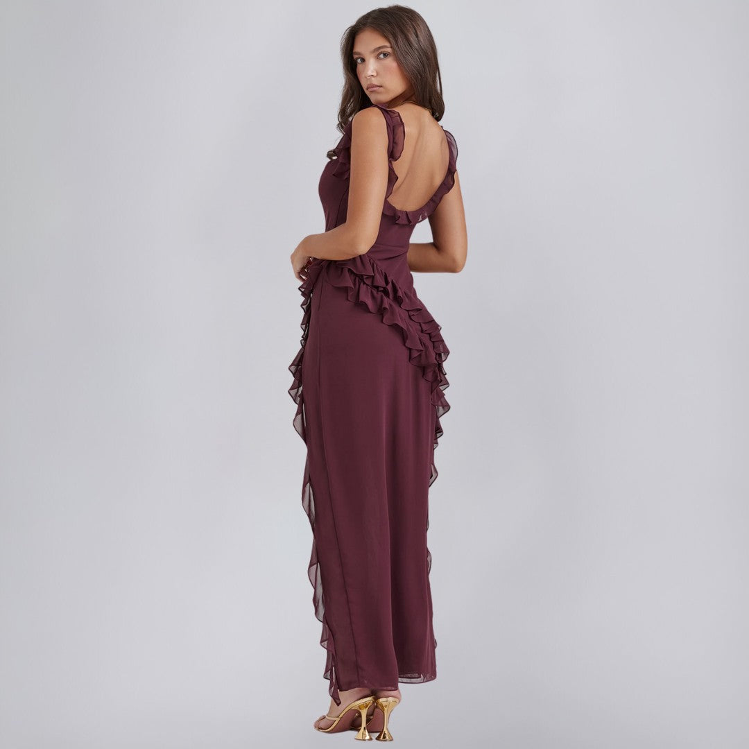 Square Neck Chiffon Dress with Ruffle Straps