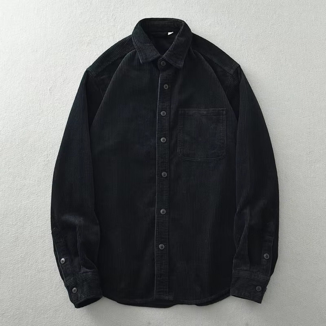 Corduroy Button-Up Shirt with Relaxed Fit and Chest Pocket