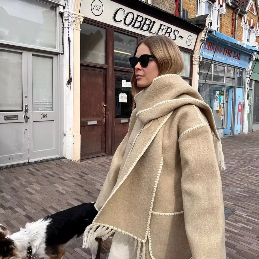 Scarf Coat in Soft Fabric with 2-in-1 Layered Design
