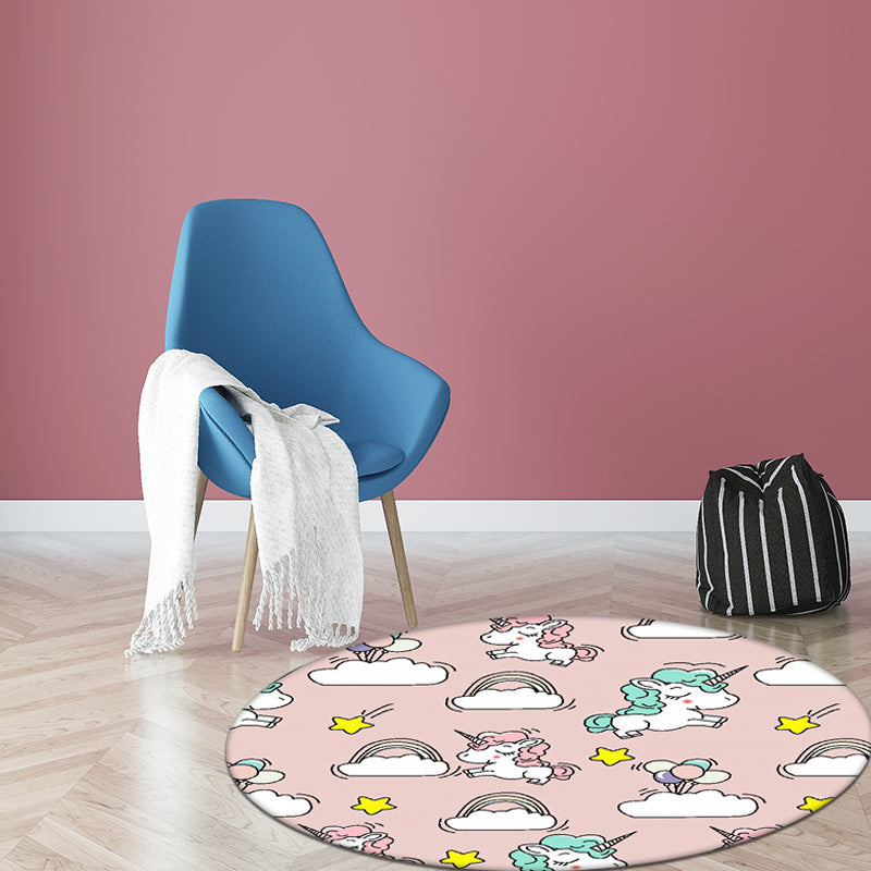 BowLift | Pink and Blue Kids Mat Polyester Unicorn and Rainbow Print Mat Washable Non-slip Back Carpet for Children's Room
