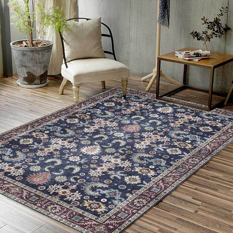 BowLift | Unique floral patterned carpet with leaf Blue Vintage carpet polyester washable non-slip backing carpet for bedroom