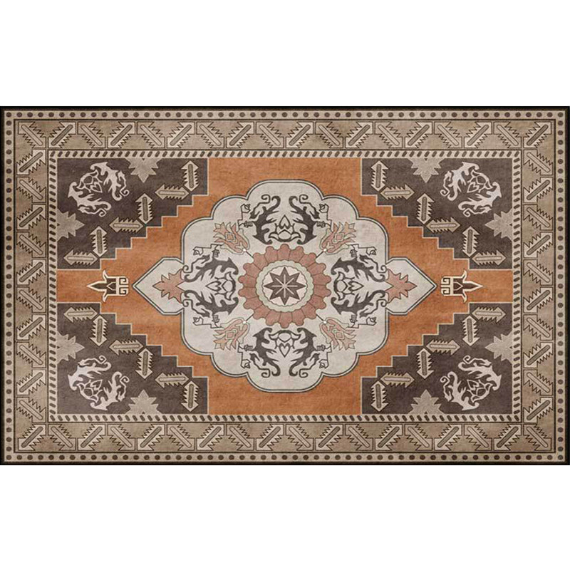 BowLift | Brown Persian carpet polyester medallion and floral pattern carpet washable non-slip backing carpet for the living room