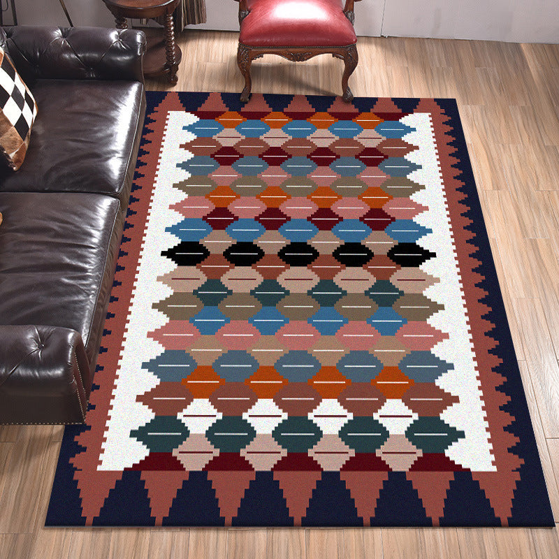 BowLift | Vintage Tribal Pattern Carpet White and Purple Traditional Carpet Polyester Washable Non-Slip Back Carpet for Bedroom