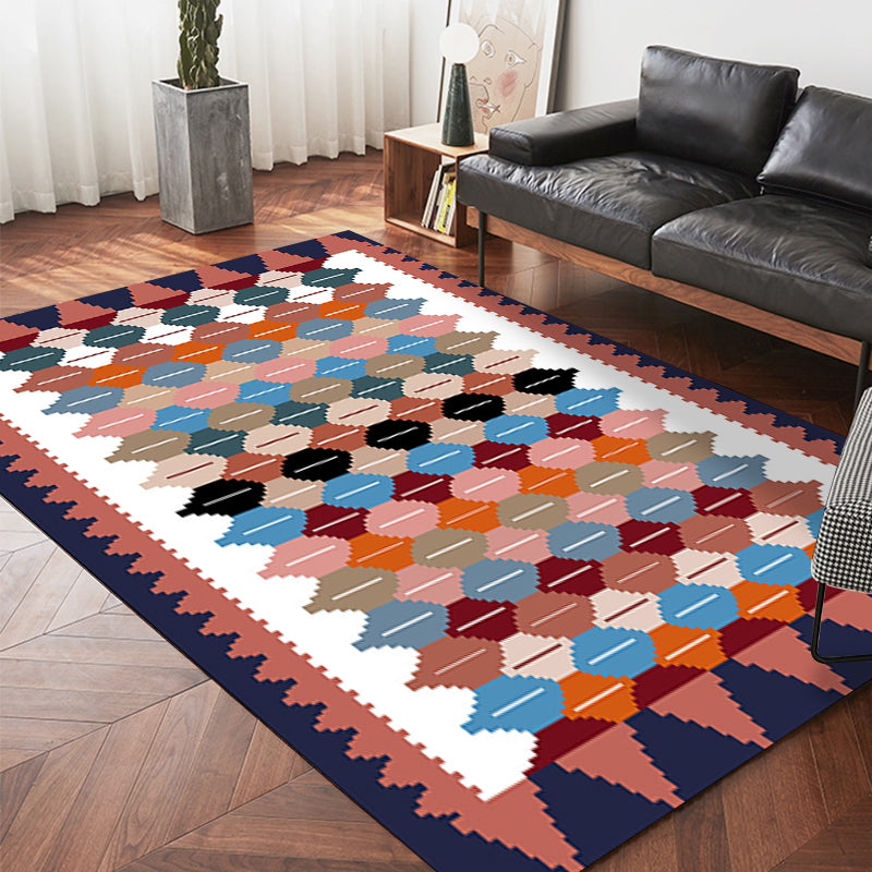 BowLift | Vintage Tribal Pattern Carpet White and Purple Traditional Carpet Polyester Washable Non-Slip Back Carpet for Bedroom