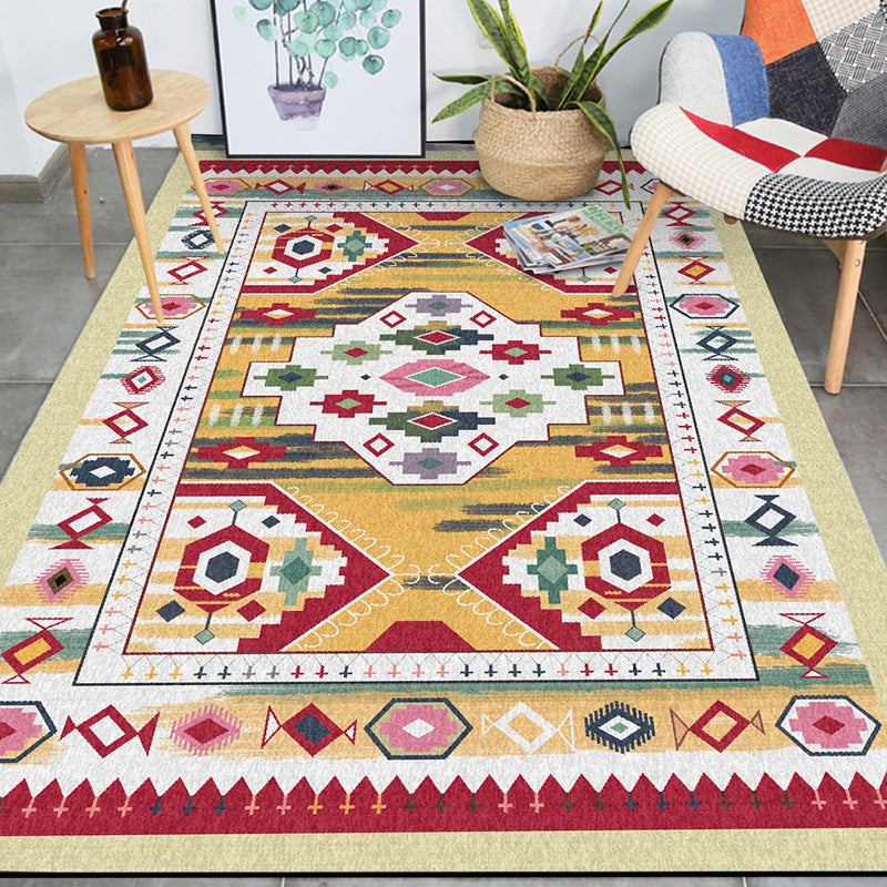 BowLift | Yellow Tribal Carpet Polyester Medallion Pattern Carpet Washable Non-slip Back Carpet for Living Room