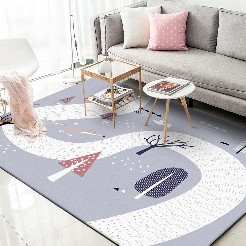 BowLift | Children's Room Rug in Gray Cars & Roads Fox Tree Print Rug Polyester Stain-Resistant Area Rug