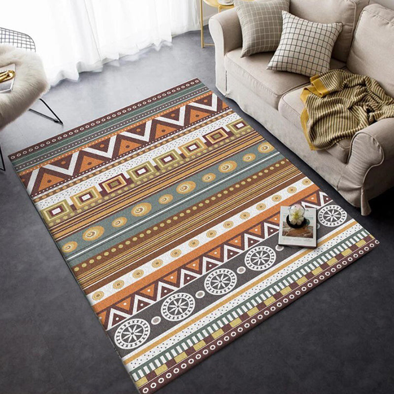 BowLift | Brown Tribal Rug Polyester Geometric and Striped Pattern Rug Washable Non-Slip Back Rug for Living Room