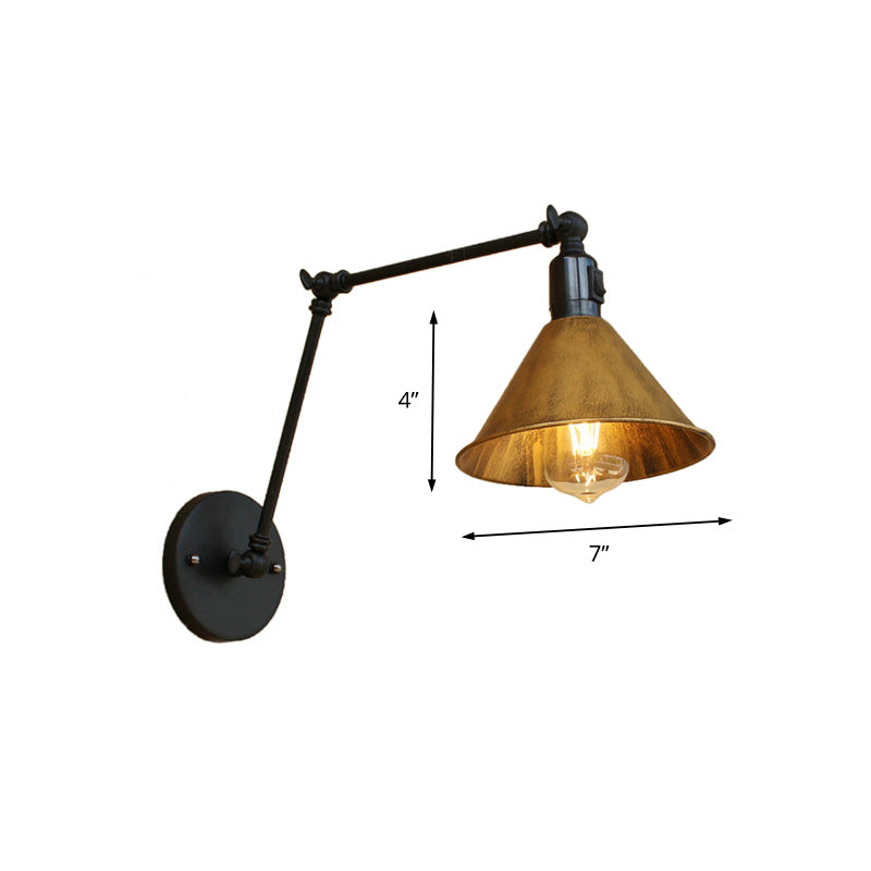 BowLift | Swing Arm Bedroom Wall Light Vintage Style Metallic 1 Head Antique Brass Wall Lamp with Cone Shade