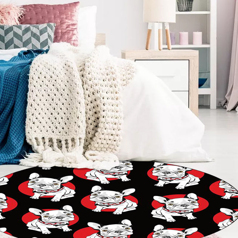 BowLift | Black Children's Room Carpet Children Animals Dog Pattern Rug Polyester Non-Slip Backing Rug