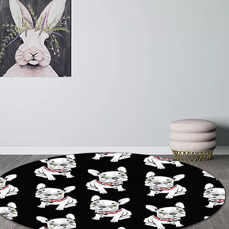 BowLift | Black Children's Room Carpet Children Animals Dog Pattern Rug Polyester Non-Slip Backing Rug