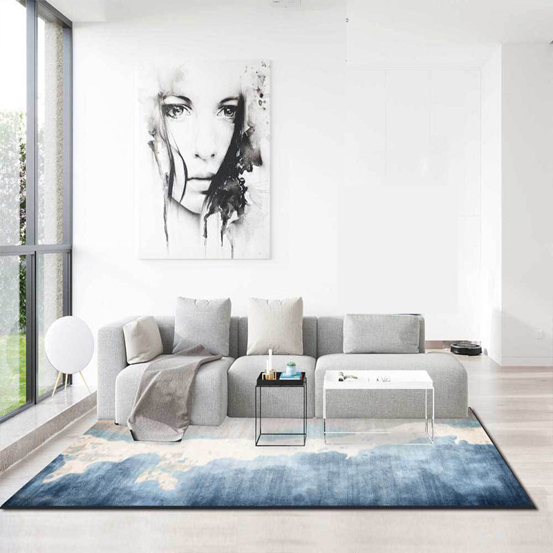 BowLift | Brown and Blue Oriental Rug Polyester Ink Wash Painting Pattern Rug Washable Non-Slip Back Carpet for Bedroom