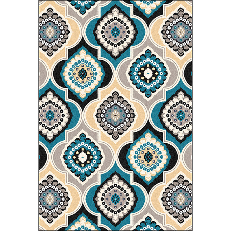 BowLift | Classic Floral Pattern Rug Blue Vintage Rug Polyester Washable Non-Slip Mat Rug for Bedroom