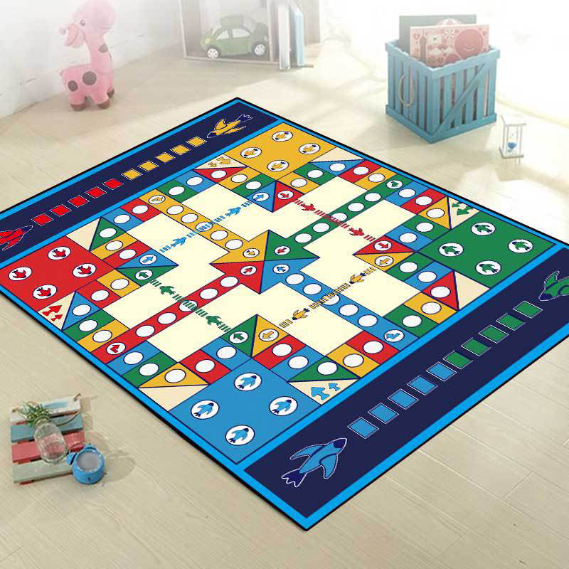 BowLift | Unique Children's Carpet in Blue Educational Ludo Pattern Carpet Polyester Stain Resistant Rug for Nursery
