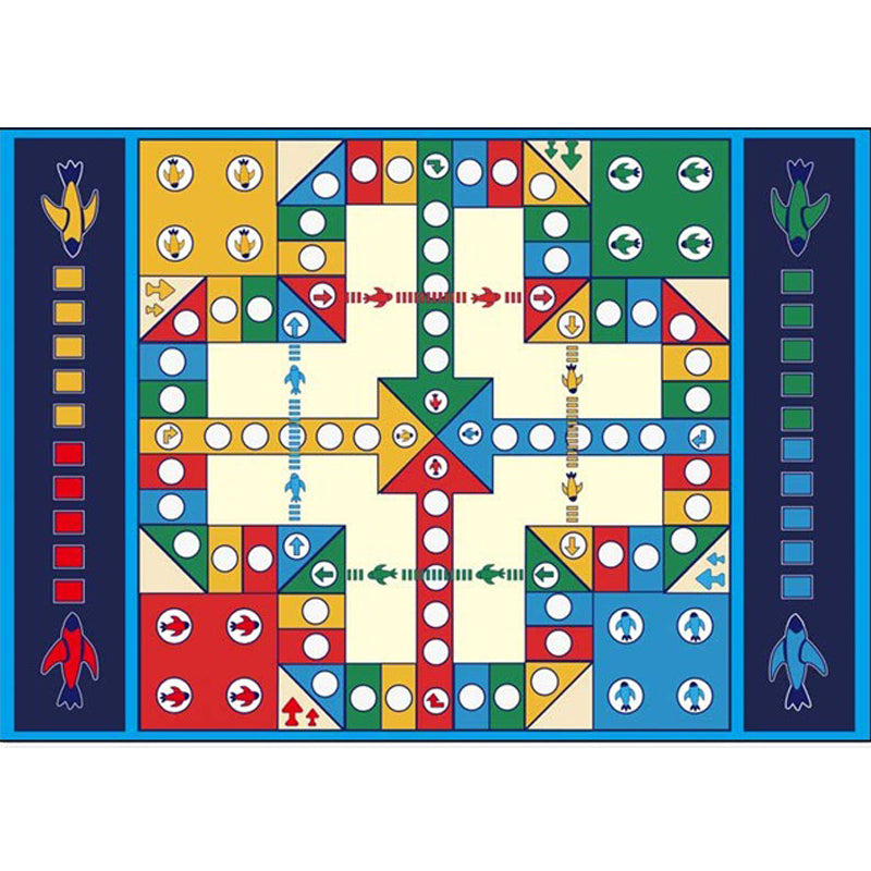 BowLift | Unique Children's Carpet in Blue Educational Ludo Pattern Carpet Polyester Stain Resistant Rug for Nursery