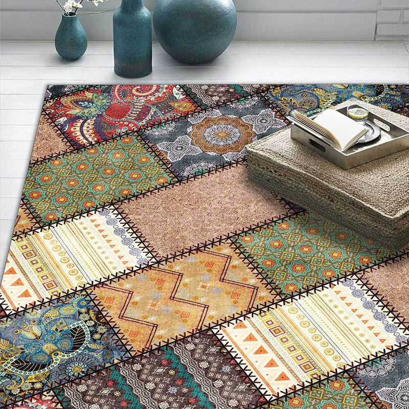 BowLift | Unique tribal pattern carpet red and gray vintage carpet polyester washable non-slip backing living room carpet for the bedroom