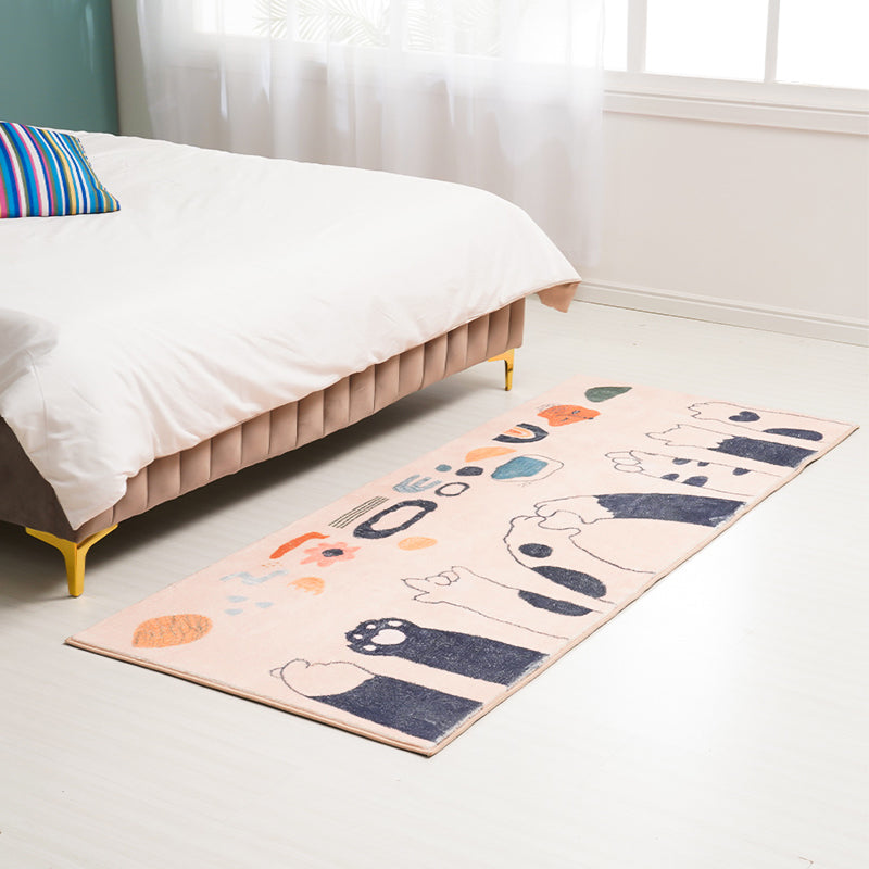 BowLift | Apricot Kids Carpet Polyester Cat Feet Print Carpet Machine Washable Non-Slip Backing Rug for Kids Room