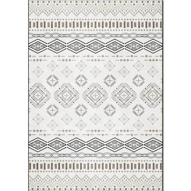 BowLift | Classic Geometric Pattern Carpet White Vintage Carpet Polyester Washable Non-Slip Back Carpet for Bedroom