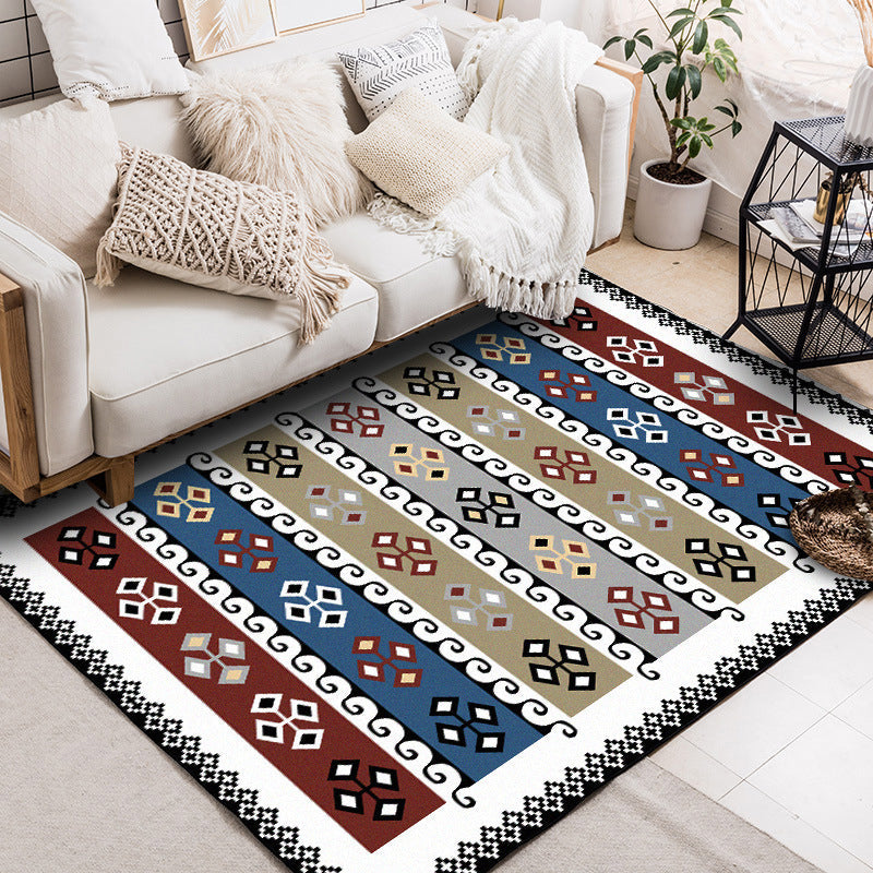 BowLift | Unique tribal pattern carpet white multicolored vintage carpet polyester washable non-slip backing carpet for bedroom
