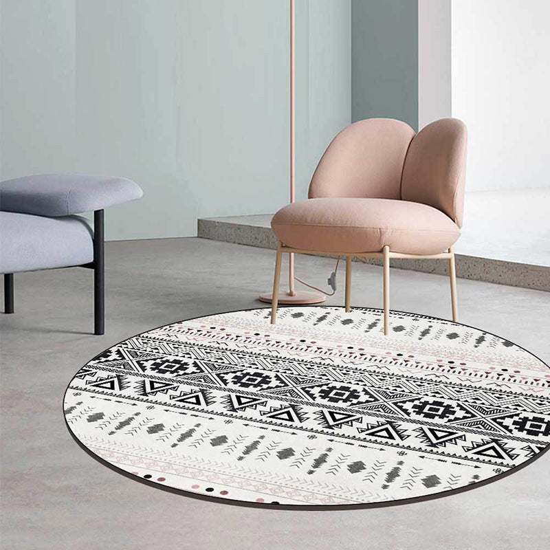 BowLift | White Southwestern Carpet Polyester Geometric Pattern Carpet Washable Non-Slip Bottom Carpet for Living Room