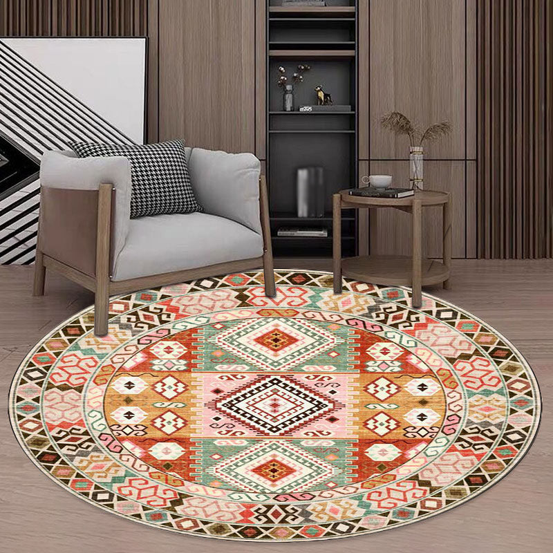 BowLift | Pink and orange southwestern carpet polyester tribal pattern carpet washable non-slip backing carpet for living room