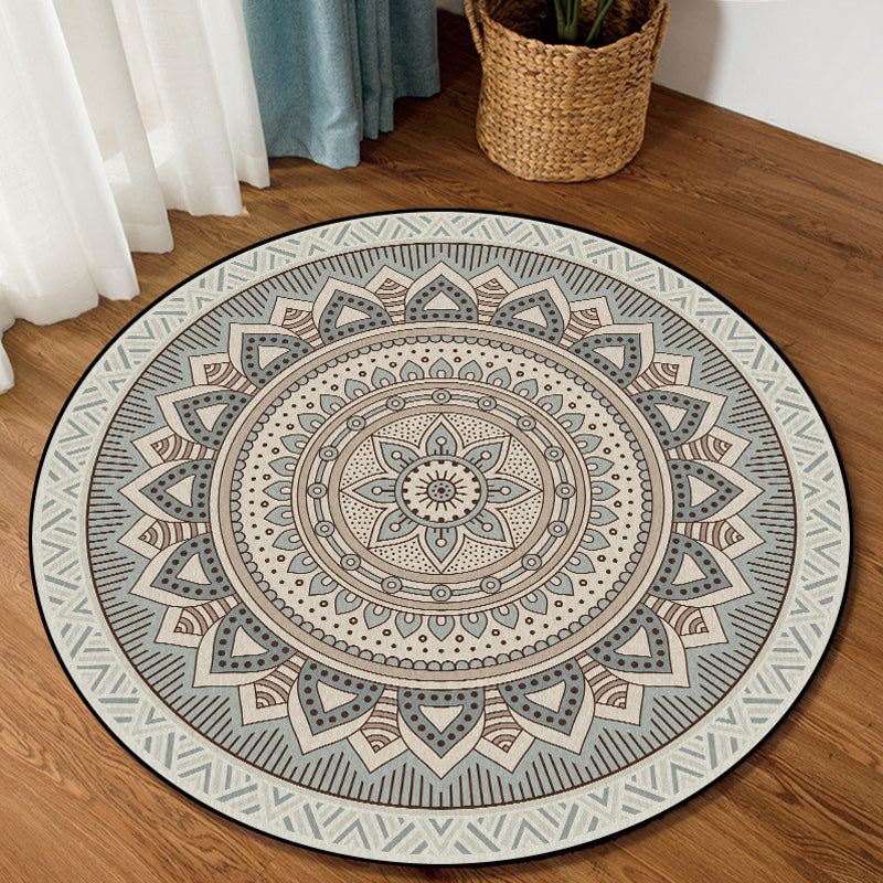 BowLift | Light Green Southwest Carpet Polyester Concentric Circles and Floral Pattern Carpet Washable Non-Slip Back Carpet for Living Room