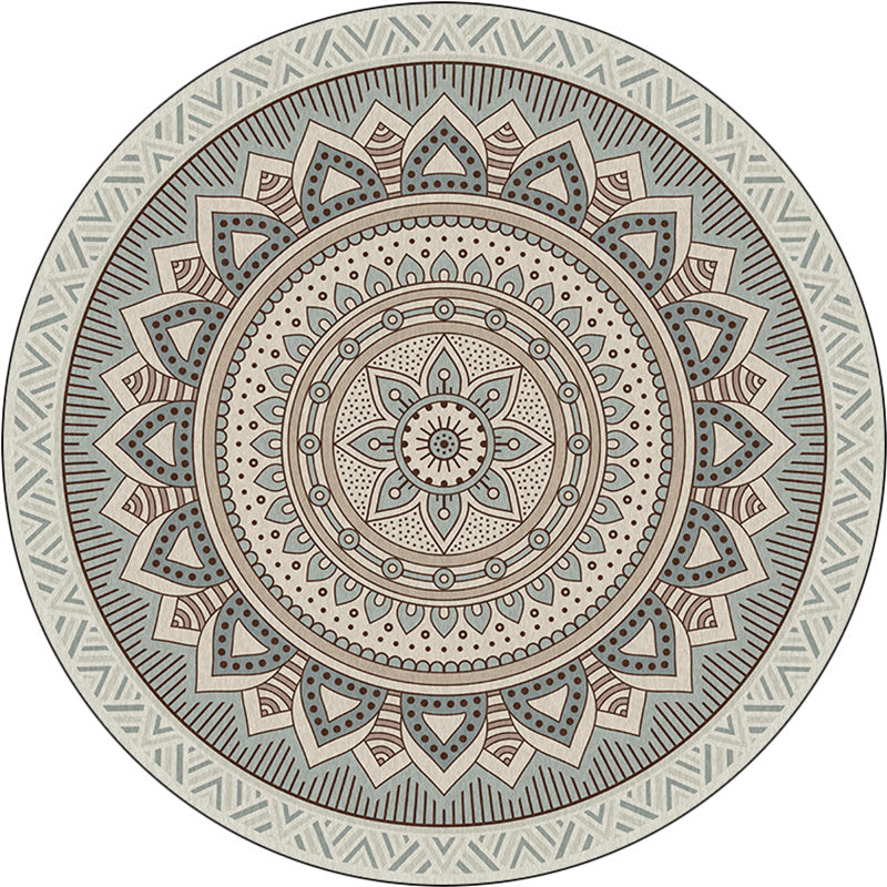 BowLift | Light Green Southwest Carpet Polyester Concentric Circles and Floral Pattern Carpet Washable Non-Slip Back Carpet for Living Room