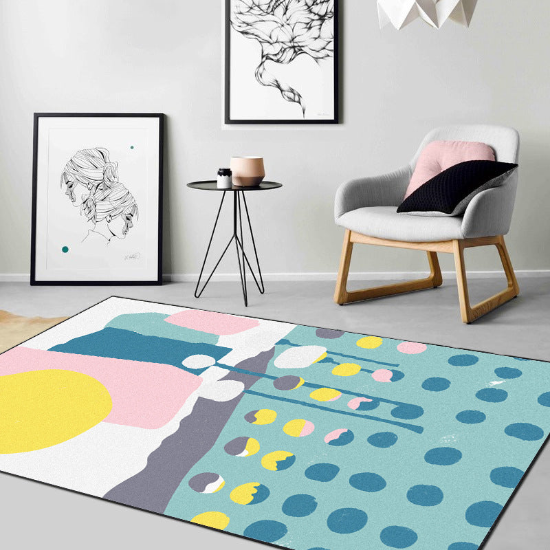 BowLift | Blue and White Bedroom Rug Novelty Color Block Dots Pattern Area Rug Polyester Non-Slip Washable Rug