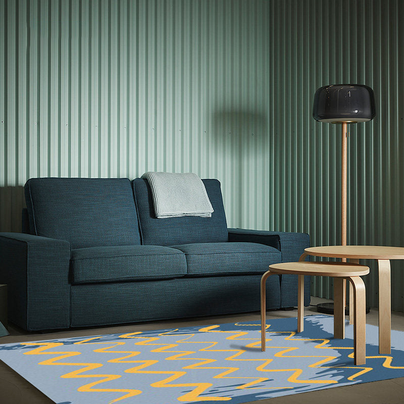 BowLift | Casual Novelty Rug in Blue Geometric Wave Pattern Rug Polyester Stain Resistant Rug for Home Decoration