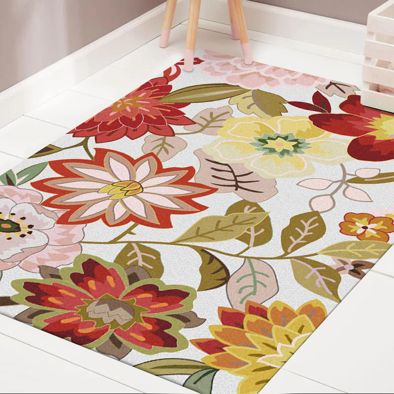 BowLift | Classic floral patterned rug with leaf white and red traditional rug polyester washable non-slip backing living room wallpaper