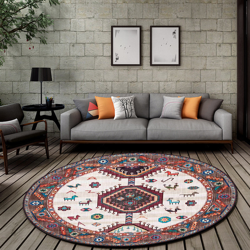 BowLift | Brown and Beige Southwestern Carpet Polyester Tribal Pattern Carpet Washable Non-Slip Back Carpet for Living Room