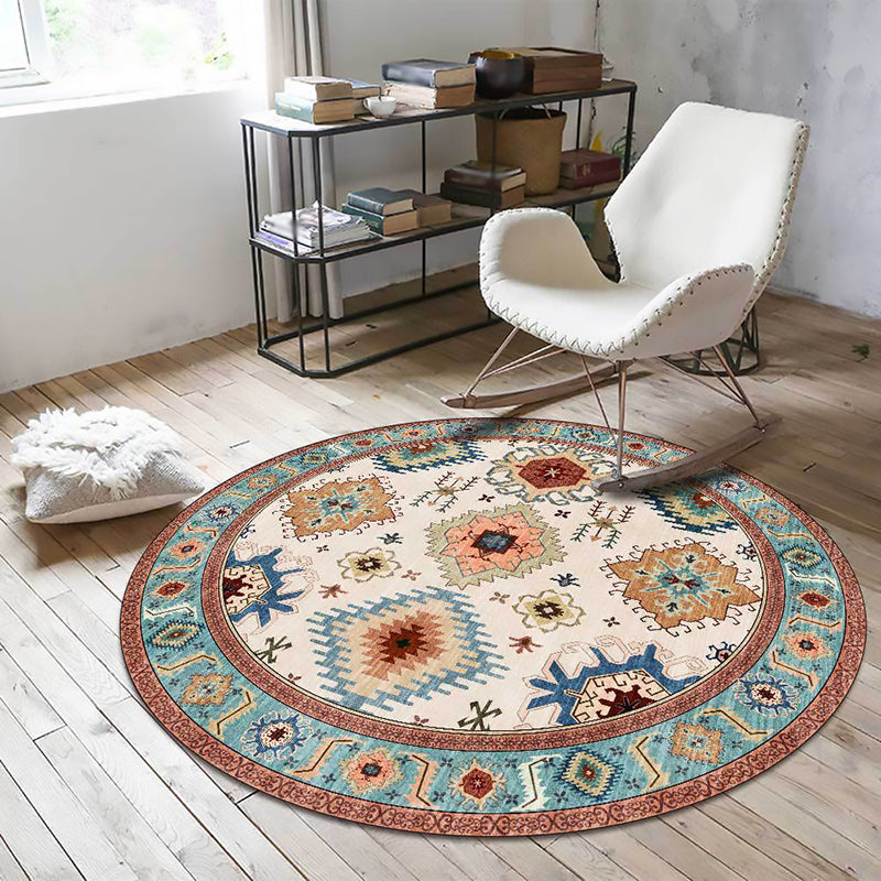 BowLift | Vintage Southwest Pattern Rug with floral apricot and blue tribal rug, polyester washable, non-slip backing area rug for living room