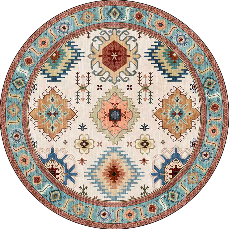 BowLift | Vintage Southwest Pattern Rug with floral apricot and blue tribal rug, polyester washable, non-slip backing area rug for living room