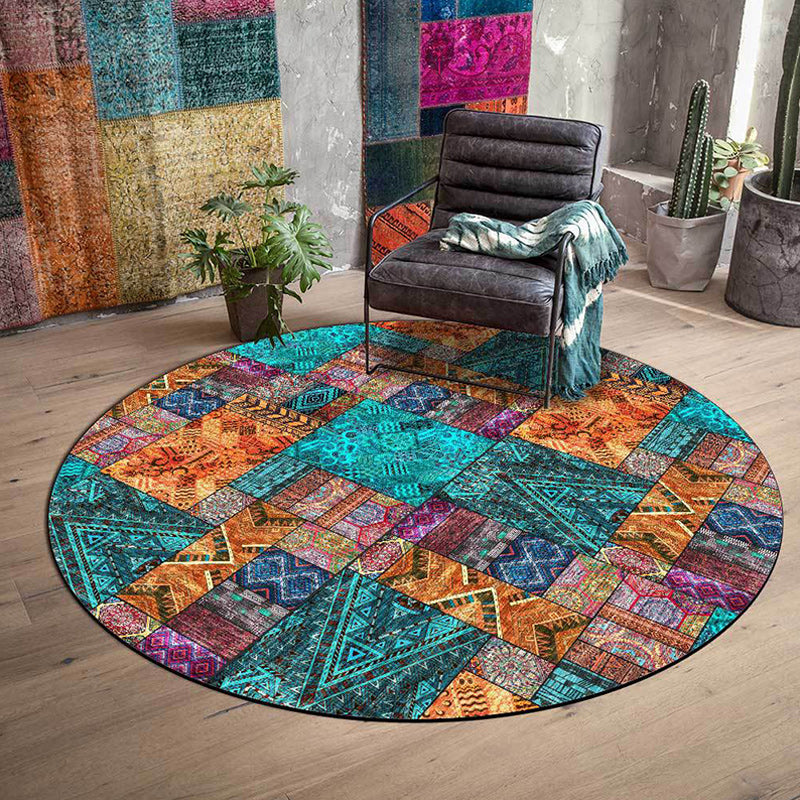 BowLift | Vintage Tribal Pattern Rug Green Tribal Rug Polyester Washable Non-Slip Mat Rug for Living Room