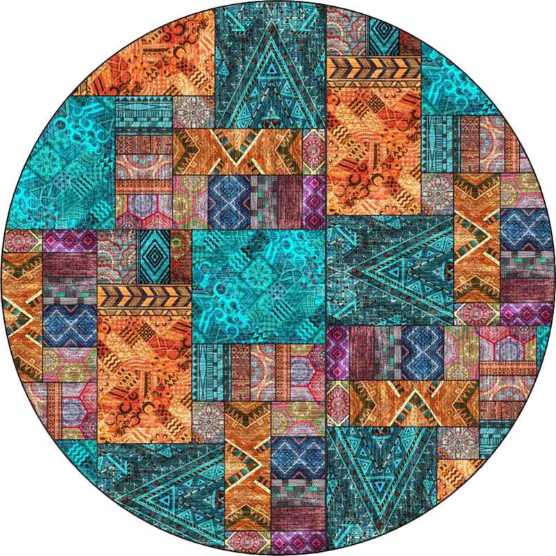 BowLift | Vintage Tribal Pattern Rug Green Tribal Rug Polyester Washable Non-Slip Mat Rug for Living Room