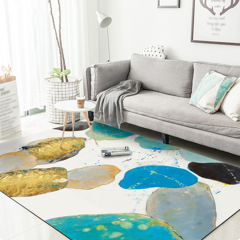 BowLift | White Bedroom Carpet Novelty Color Block Splash Pattern Area Rug Polyester Washable Non-Slip Backing Carpet