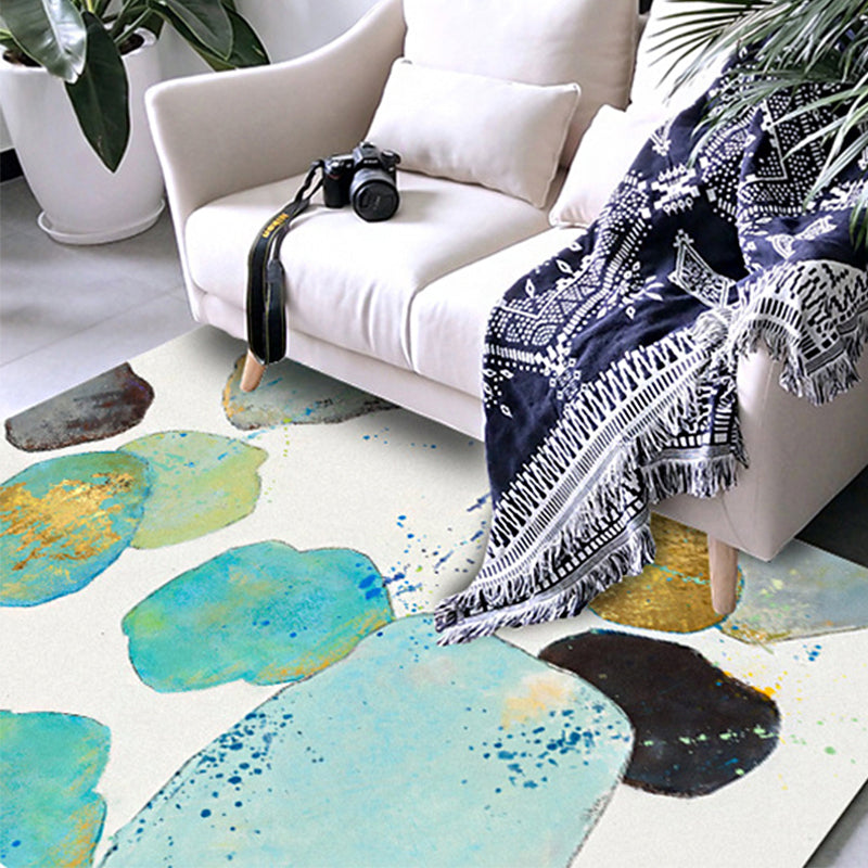 BowLift | White Bedroom Carpet Novelty Color Block Splash Pattern Area Rug Polyester Washable Non-Slip Backing Carpet