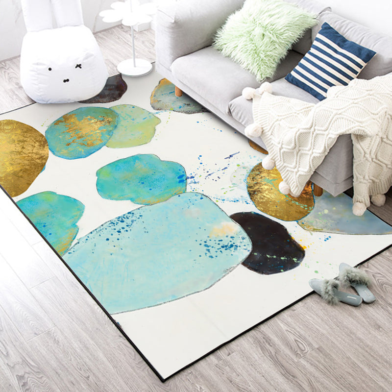 BowLift | White Bedroom Carpet Novelty Color Block Splash Pattern Area Rug Polyester Washable Non-Slip Backing Carpet