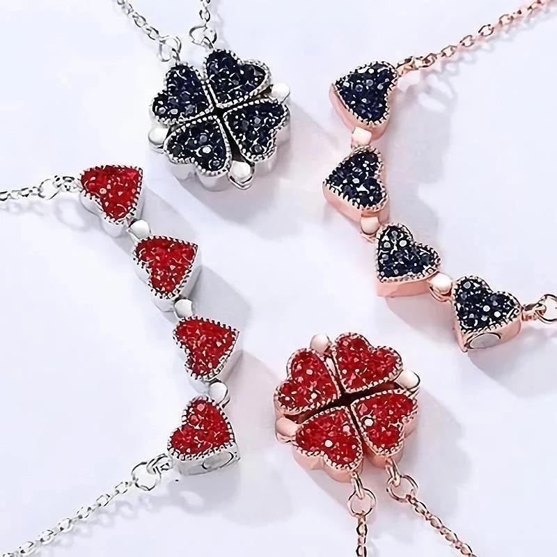 BowLift | Double Sided Four Leaf Clovers Heart Crystal Necklace