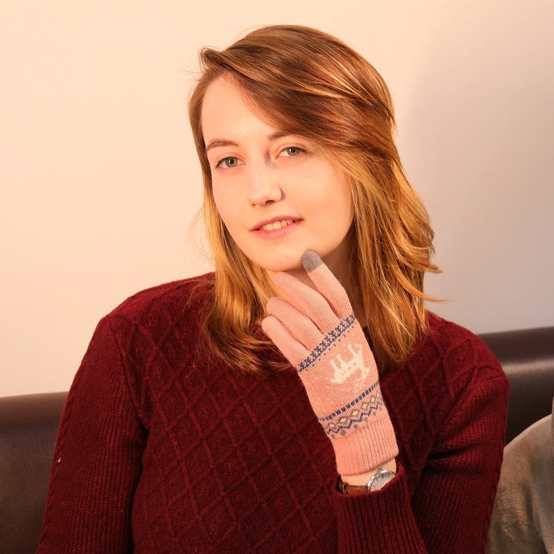 BowLift | Elk Snowflake Printed Knitted Touchscreen Glove