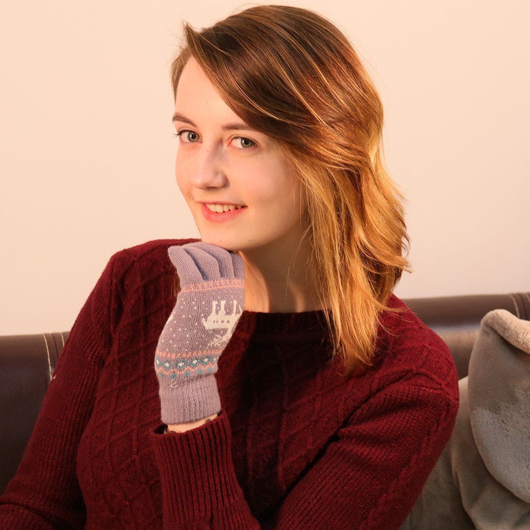 BowLift | Elk Snowflake Printed Knitted Touchscreen Glove