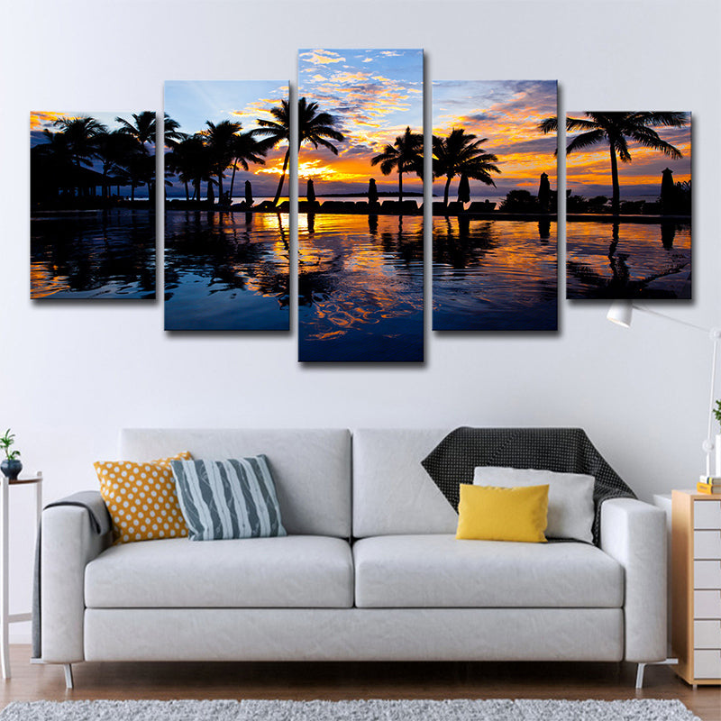 BowLift | Tropix Sunset Glow Wall Decoration Print in Orange Palm and Pool Canvas for Room