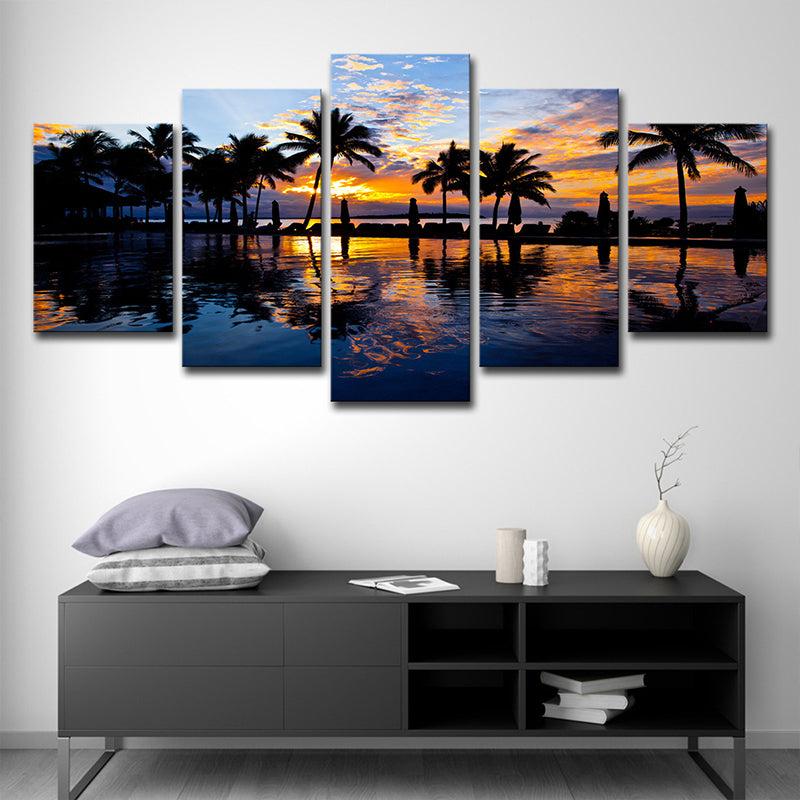 BowLift | Tropix Sunset Glow Wall Decoration Print in Orange Palm and Pool Canvas for Room