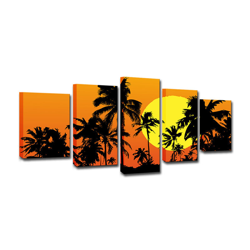 BowLift | Tropical Wall Decoration Orange Large Moon Behind Coconut Trees Canvas Print for Home