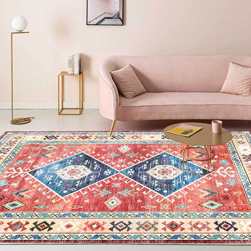 BowLift | Classic tribal pattern carpet light red southwest carpet polyester machine washable non-slip back carpet for bedroom