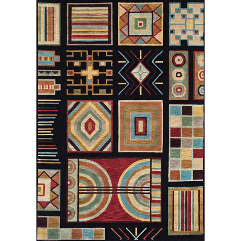 BowLift | Black Multicolored Southwest Rug Polyester Checkered Pattern Rug Washable Non-Slip Back Rug for the Living Room
