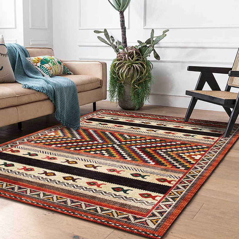 BowLift | Vintage Tribal Print Rug Red Americana Rug Polyester Machine Washable Non-Slip Back Rug for Bedroom
