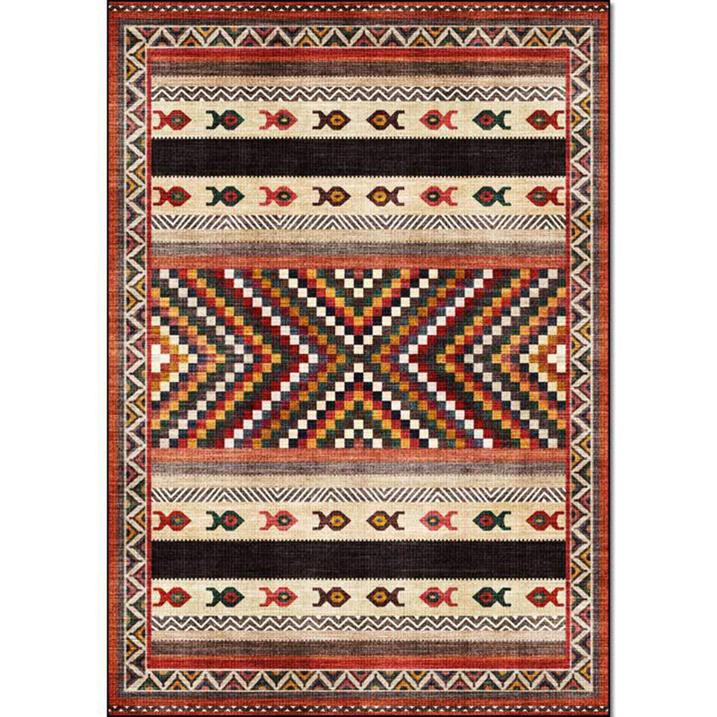 BowLift | Vintage Tribal Print Rug Red Americana Rug Polyester Machine Washable Non-Slip Back Rug for Bedroom