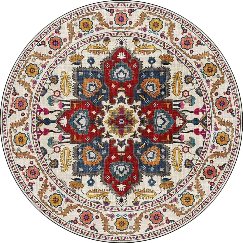 BowLift | Classic medallion pattern rug with floral blue and red tribal rug made of washable polyester non-slip backing rug for the living room