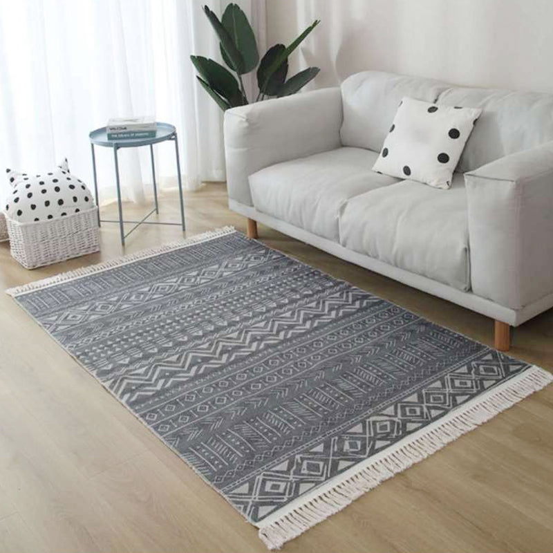 BowLift | Americana Tribal Pattern Rug Black and White Linen Rug Machine Washable Fringe Area Rug for Bedroom